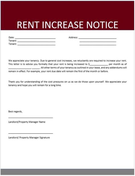 Rental Increase Notice Rent Increase Form Editable Word Docx