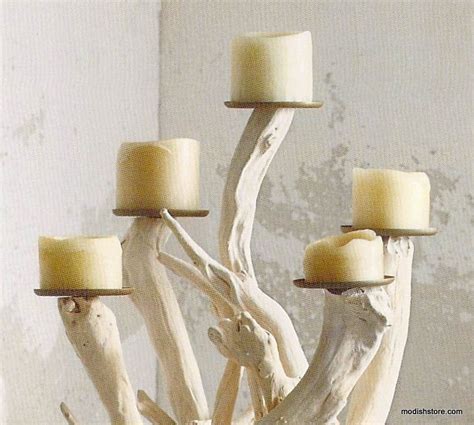 Roost Natural Ivory Vertical Driftwood Candelabra And Pillar Candle