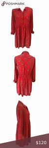 Sandro 100 Silk Red Floral Fit Flare Dress S Made From Rich 100
