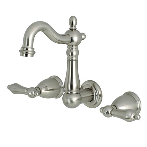 Kingston Brass Heritage Handle Wall Mount Bathroom Faucet In Brushed