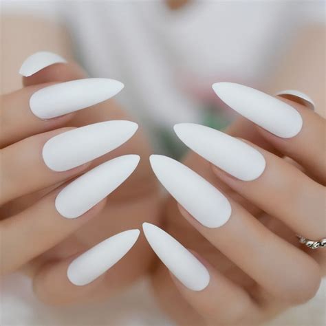 Frosted Stiletto Extra Long Nails Ghost Pure White Color Design Nails Sharp Artificial Nails