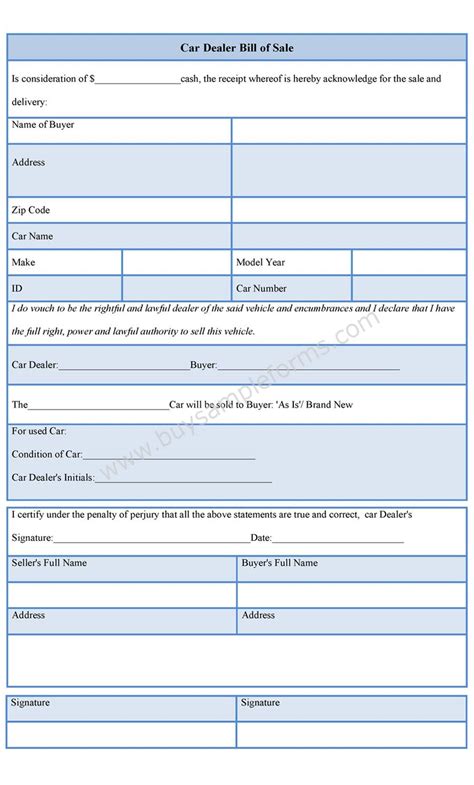 If you are looking to buy a used car and want to make sure it doesn't have a bad engine or transmission or any other major issues and what to know how you. Car Dealer Bill of Sale Form - Sample Forms