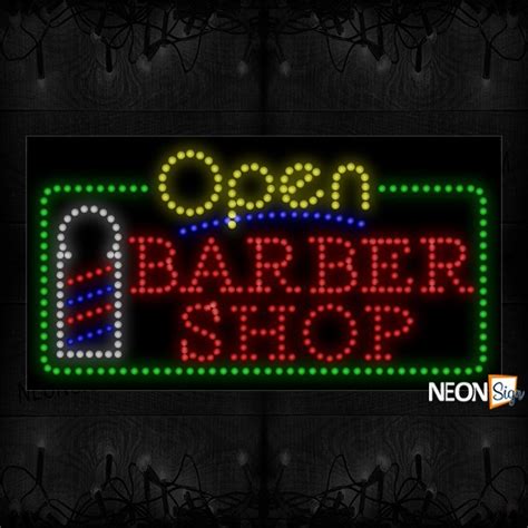 Open Barber Shop With Green Border And Logo Led Bulb