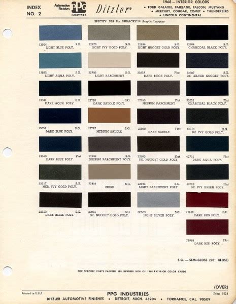 1968 Mustang Interior Paint Color Chart And Paint Code Maine Mustang