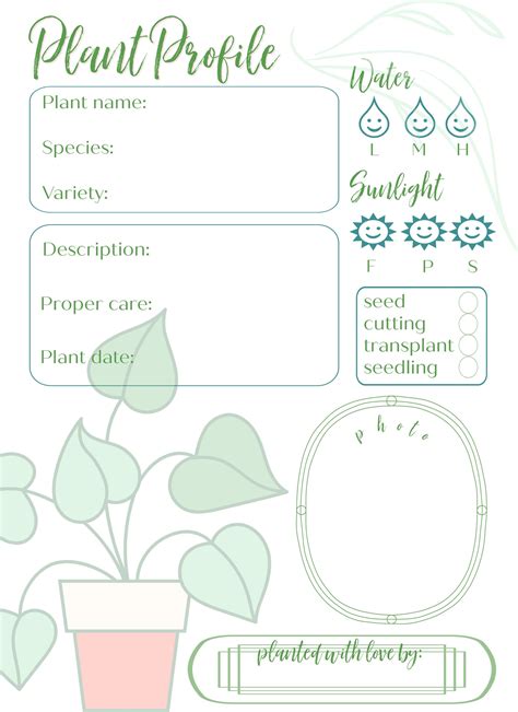 Printable Houseplant Profile Plants Worksheet Tracker For Etsy Uk