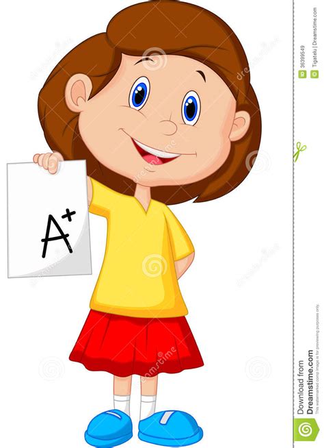 Girl Cartoon Showing A Plus Grade Stock Vector Image