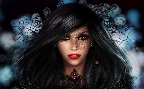 Download Lipstick Spider Brunette Fantasy Dark Gothic Wallpaper By