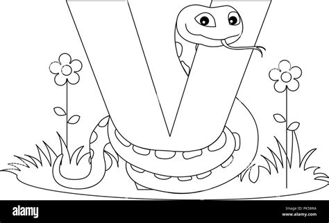 Animal alphabet coloring book illustration with outlined graphics to