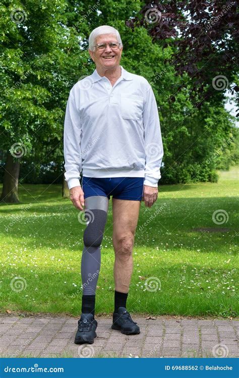 Happy Senior Man With False Leg Stock Photo Image Of Limb Disability