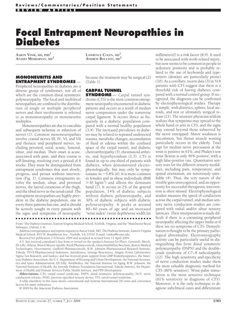 Pdf Focal Entrapment Neuropathies In Diabetes