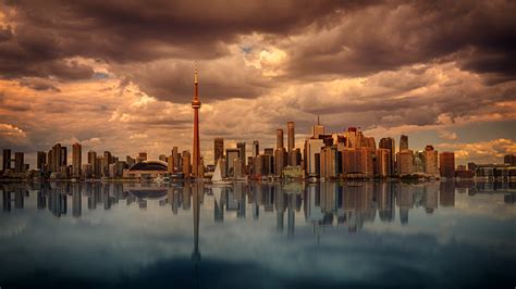 Download City Buildings Cityscape Reflections Clouds 2560x1440