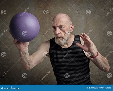 Athletic Senior Man With A Small Medicine Ball Stock Photo Image Of
