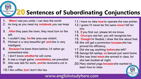 20 Sentences Of Subordinating Conjunctions English Study Here