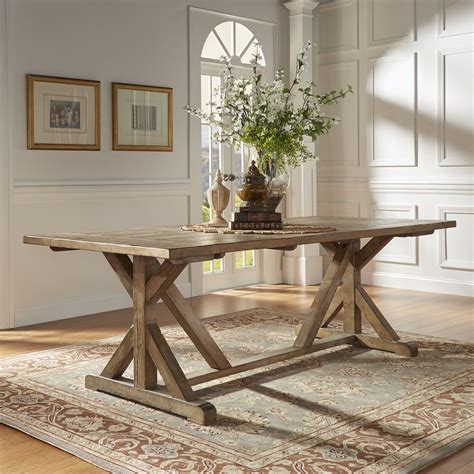 Rustic Reclaimed Wood Rectangular Trestle Base Table Natural Finish By Inspire Q Artisan