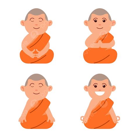 Meditating Buddhist Monk Flat Character Male Pose Buddha Vector Male