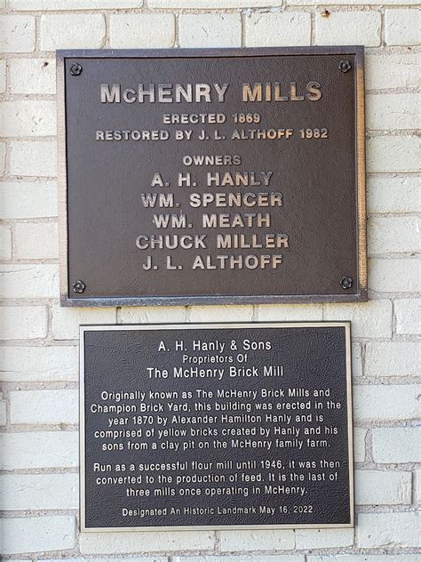 Mchenry Area Historical Society The Hanly Mill Is Now Plaqued
