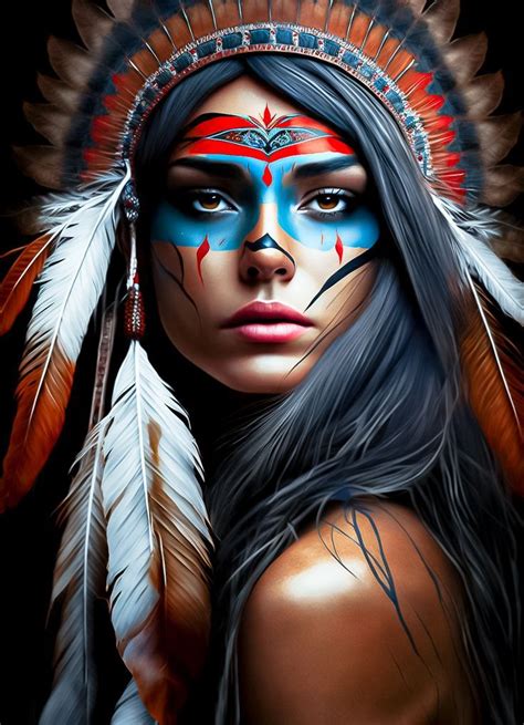 with ai created art by the midjourney look shows a beautiful indian woman native american