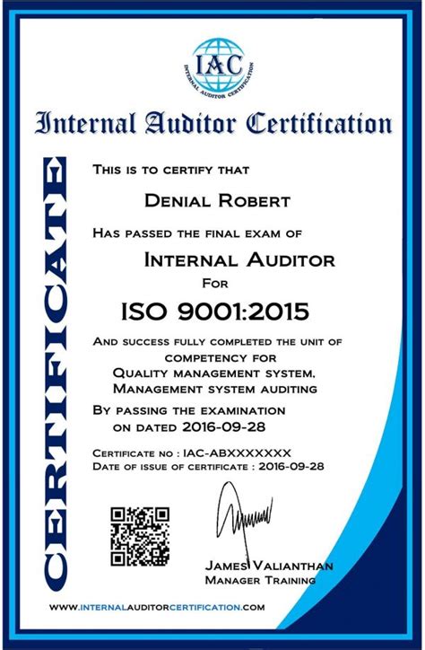 Iso 90012015 Internal Auditor Certification Internal Auditor