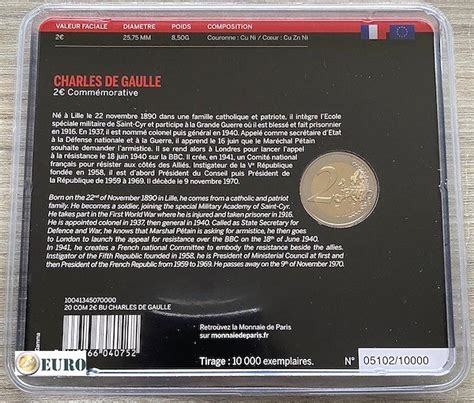2 Euros France 2020 Charles De Gaulle Bu Fdc Coincard Euronotesbe