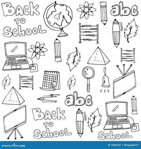 School Tools Classroom Supplies In Doodle Stock Vector Illustration