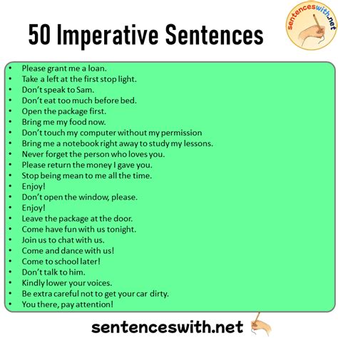 50 Imperative Sentences Examples English Examples Of Imperative