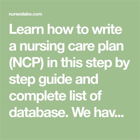 Learn How To Write A Nursing Care Plan Ncp In This Step By Step Guide And Complete List Of