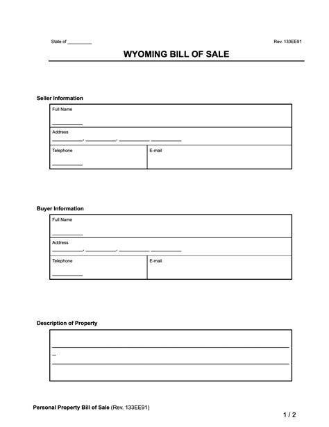 Free Wyoming Bill Of Sale Forms PDF Word