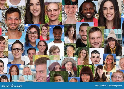 Background Collage Group Of Multiracial Young Smiling People Soc Stock