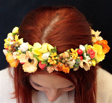 Yellow Flower Girl Crown Yellow Hair Wreath Woodland Flower Etsy In 2020 Boho Wedding Hair