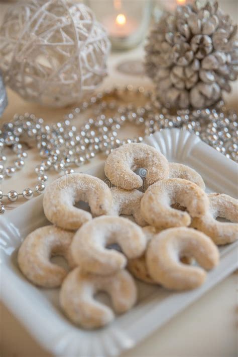 Fresh Vanilla Cookies With Powdered Sugar For Christmas Stock Photo