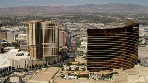 4k Stock Footage Aerial Video Flyby The The Palazzo To Reveal The Wynn
