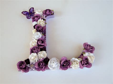 Custom name letter - Floral name letter - Wedding decor - Purple letter L - White letter L ...