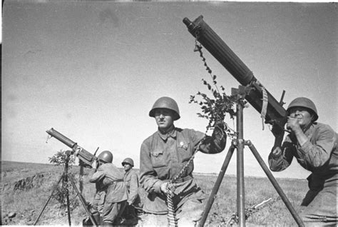 Two Soviet M1910 Maxim Machine Guns In Anti Aircraft Configuration