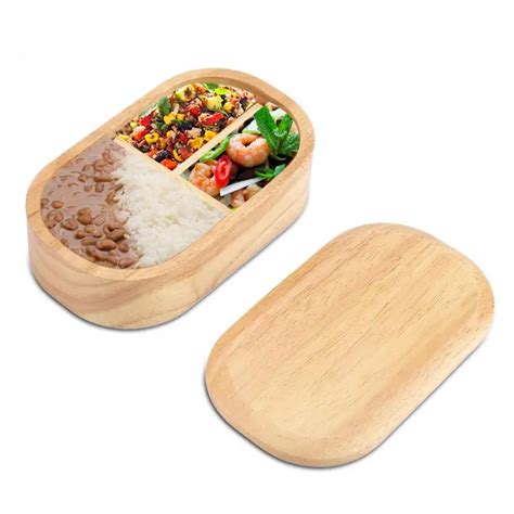 Japanese Style Bento Boxes 1 Layer 3 Grids Wood Lunch Box Portable