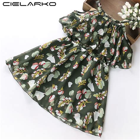 Cielarko Girls Dress Chiffon Kids Summer Dresses Flower Print Baby