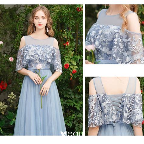 Discount Sky Blue Bridesmaid Dresses 2019 A Line Princess Sash