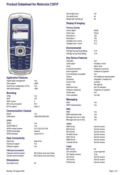 Motorola C381p Datasheet Pdf Download Manualslib