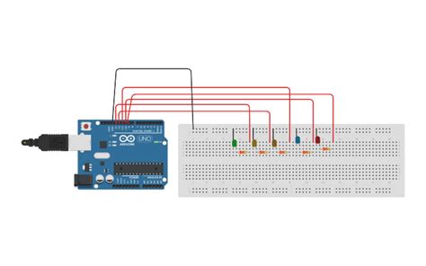 Circuit Design 5 Led Blinking Using Arduino Uno Tinkercad