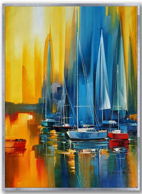 Regatta Seascape Sailing Boat Sailboat Yachting Hand Painted Modern