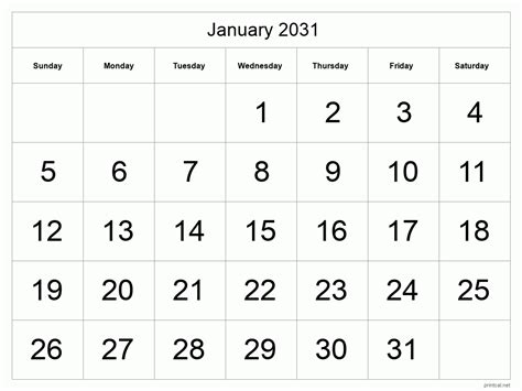 Printable January 2031 Calendar Free Printable Calendars