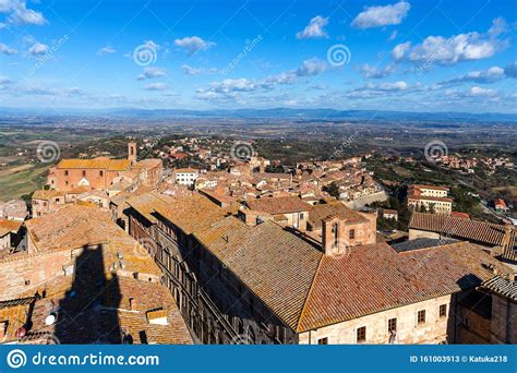 Picturesque Aerial View Of The Medieval Town Montepulciano In Tuscany
