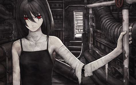 Anime Girls Artwork Cyborgs Dark Horror Iwai Ryo Red Dark Cute Anime Girl X