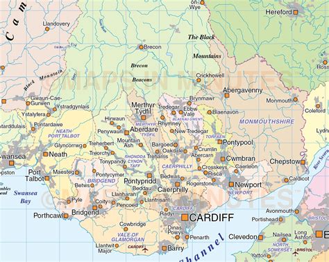 Geography wales is located on the western side of central southern great britain. Wales 1st level Political Map with Strong relief @1m scale in illustrator vector format