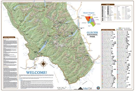 Wall Map Glacier National Park Day Hikes Hike 734