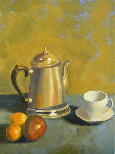 Silver Teapot Still Life Original Oil Painting Painting By Fiorenza
