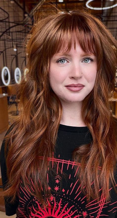 New Haircut Ideas For Women To Try In Copper Long Shag Bangs