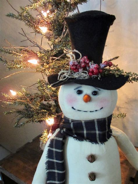 Primitive Snowman Doll Winter Home Decor Rustic Snowmen Etsy