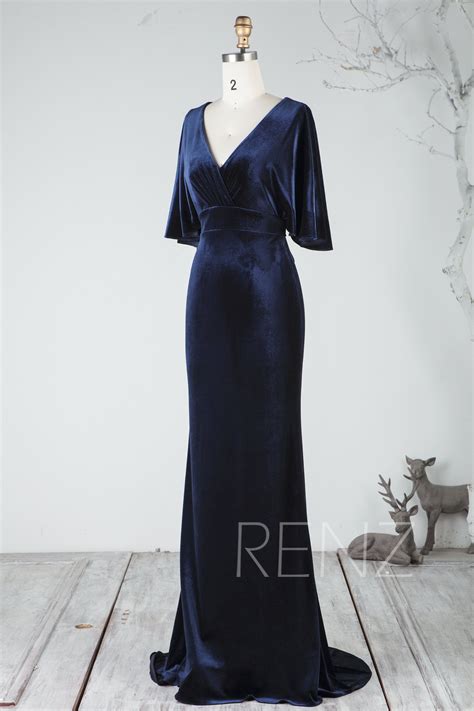 Mother Of The Bride Dress Navy Blue Velvet Dress Long Sleeve V Image 6