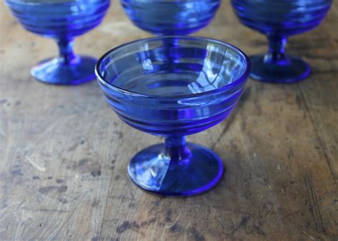 Set Of 4 Hazel Atlas Moderntone Cobalt Blue Sherbet Glasses Etsy