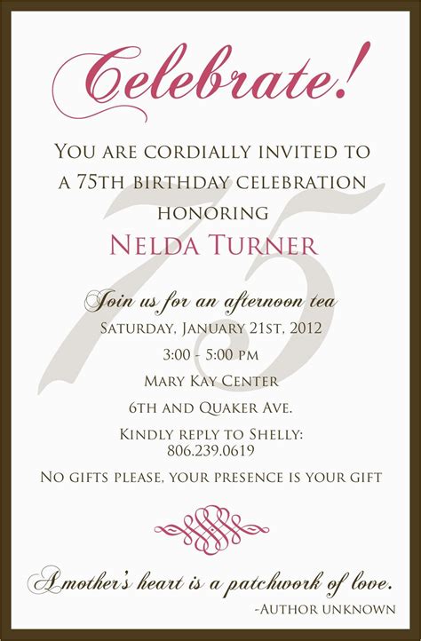 75th Birthday Party Invitation Wording Birthdaybuzz